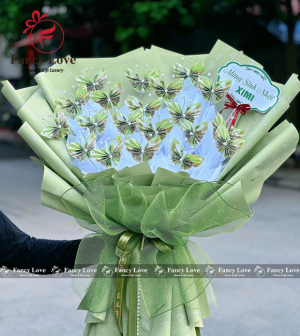 Bó hoa bướm tiền 100k tone xanh