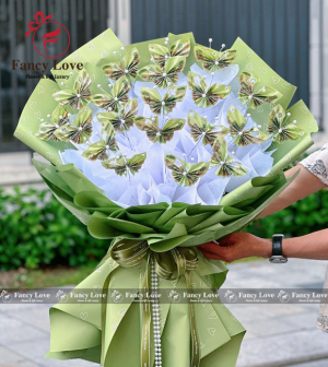 Bó hoa bướm tiền 100k tone xanh