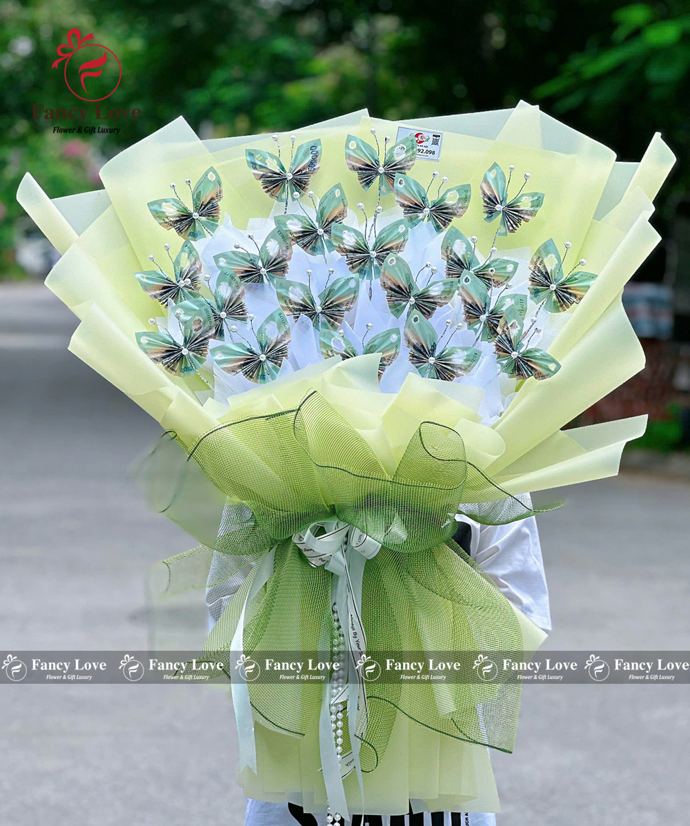 Bó hoa bướm tiền 500k xanh non