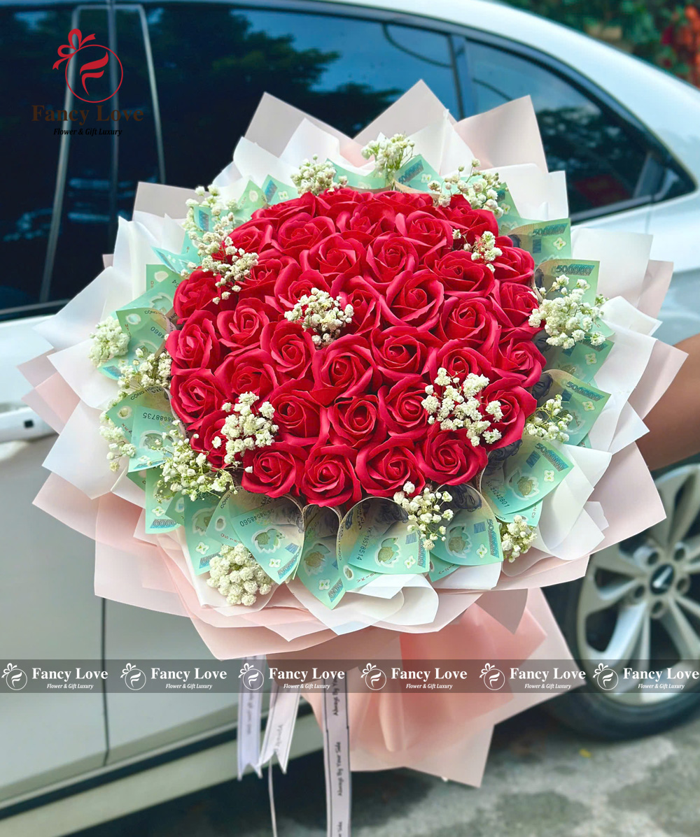 Bó hoa tiền 10 triệu mix hoa hồng