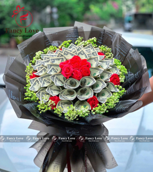 Bó hoa tiền 2$ đô la đen bóng mờ