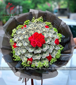 Bó hoa tiền 2$ đô la đen bóng mờ
