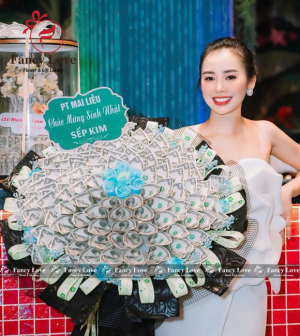 Bó hoa tiền 2S đô la tone xanh đen
