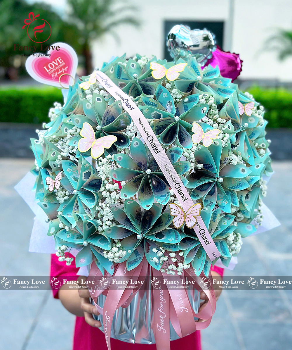 Lẵng hoa tiền 50 triệu form tròn luxury