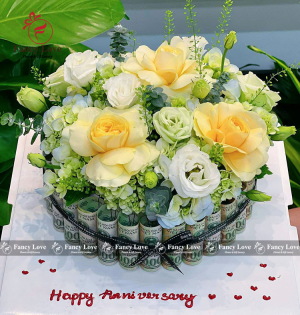 Bánh sinh nhật bằng tiền 30 tờ 100k mừng kỷ niệm