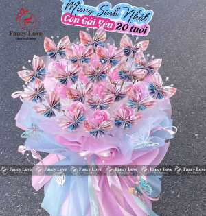 Bó hoa bướm tiền 50k mix 20k tặng con gái yêu