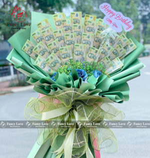 Bó hoa tiền 100k xanh ngọc bích