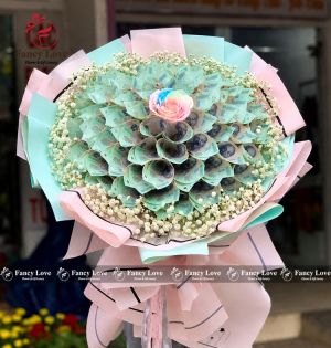 Bó hoa tiền 500k tone hồng xanh baby