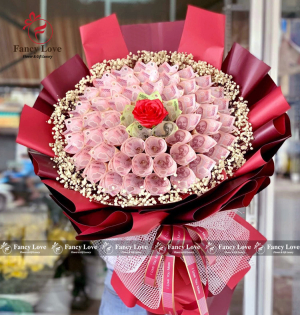 Bó hoa tiền 50k mix 100k đỏ may mắn