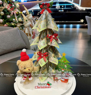 Cây thông Noel bằng tiền 100k 25 tờ quà tặng Noel sáng tạo