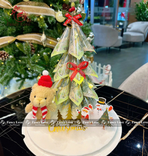 Cây thông Noel bằng tiền 100k 25 tờ quà tặng Noel sáng tạo