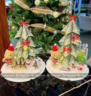 Cây thông Noel bằng tiền 100k 25 tờ quà tặng Noel sáng tạo