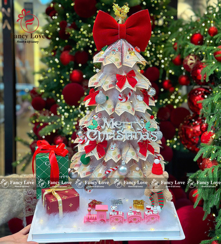 Cây thông Noel bằng tiền 200k quà tặng giáng sinh ấn tượng