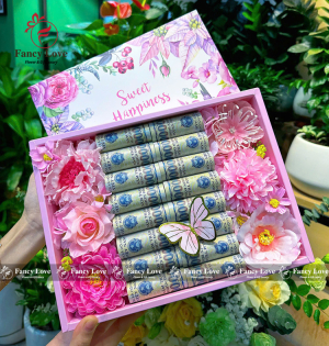 Hộp hoa tiền quà tặng hoa văn sang trọng