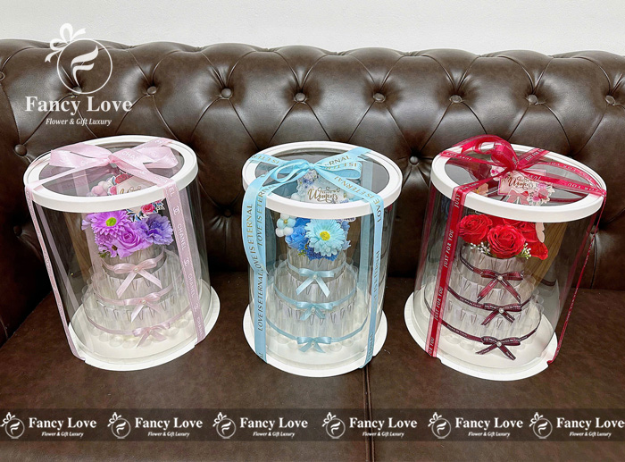 Khuôn bánh sinh nhật đút tiền 3 tầng tone tím baby